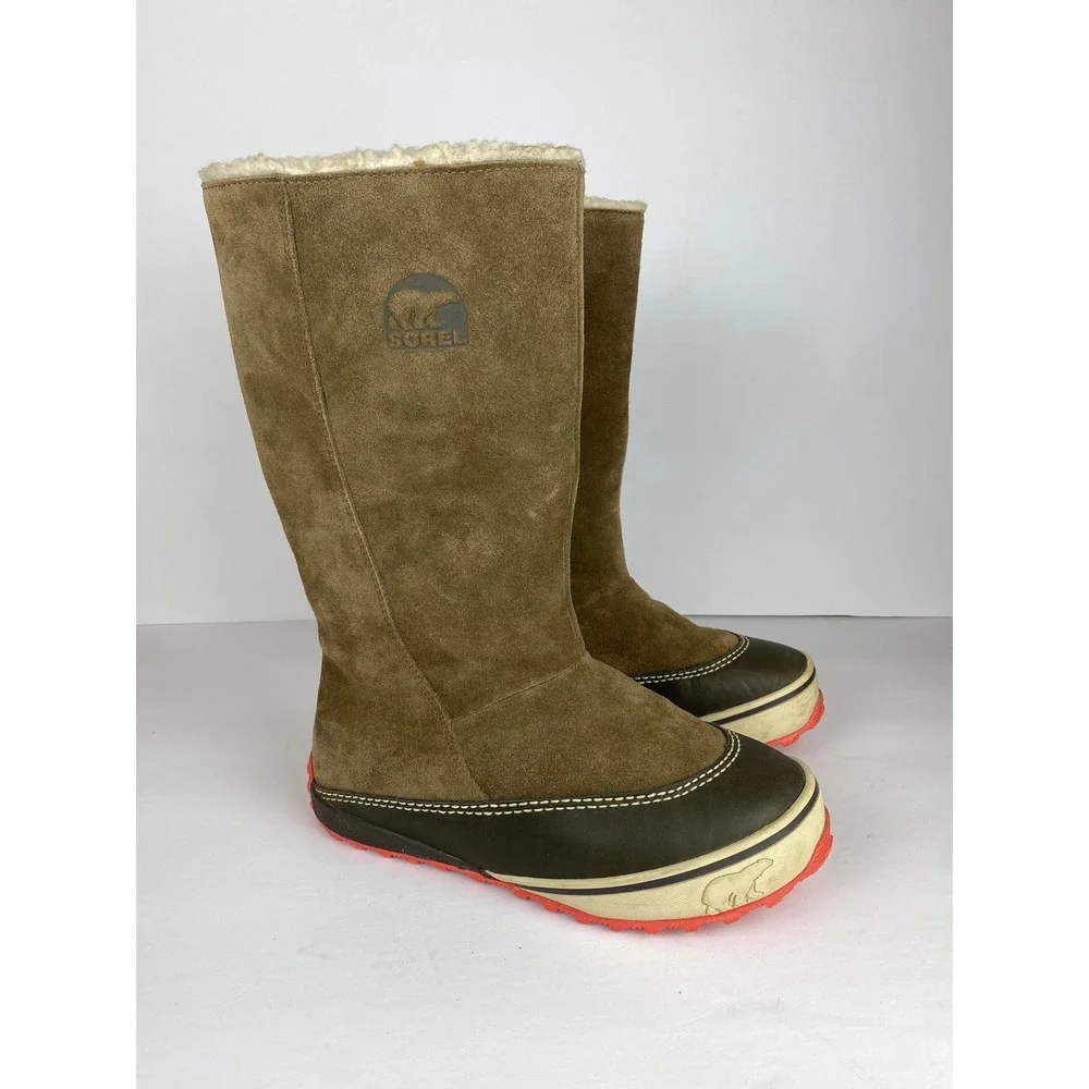 Sorel Brown Suede Winter Boots Women 6.5 NL1609-269 Coral Sole Snow Boots